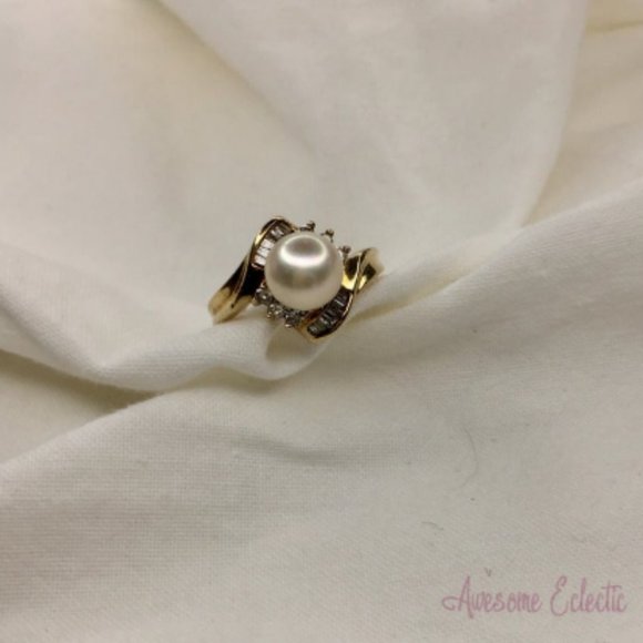 Natural Pearl & Diamond Ring - Approx. 3/4ct Diamonds - 10k - Sz 5.5 - Picture 2 of 10